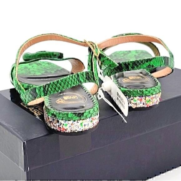 Roberto Cavalli flat sandals Green Black Leather EU35 / US5 - Picture 7 of 10